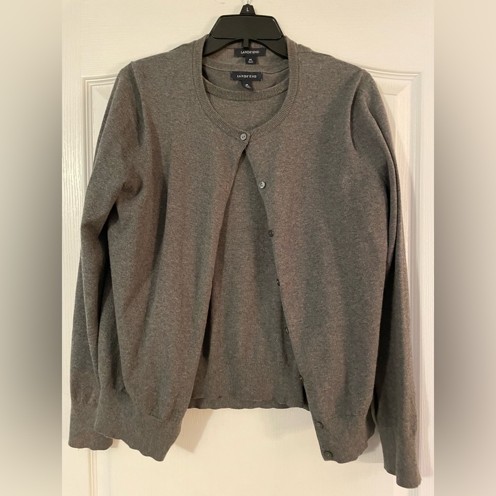 Lands’ End Supima Cotton Sweater Set Gray
